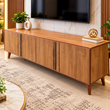 Light Oak and White Solid Wood TV Stand with Drawer, Open Shelf and Tapered Legs — 6 ft
