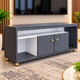 Charcoal Grey Solid Wood TV Stand with White Shelf, Gold Knobs and Gold Feet — 4 ft
