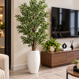 Large Artificial Olive Tree with Realistic Leaves and Fruits in Tall White Textured Planter — 2.5 Metres