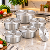 Aluminium Stock Pot Set with Lids, No. 20, 22, 24, 26 and 28 — 10 Pieces