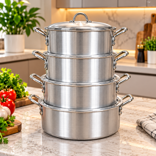 Aluminium Sufuria Set with Lids, Sizes 25 to 35 — 4 Pieces