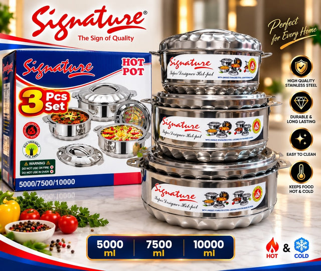 Signature Stainless Steel Hotpot Set, 5L, 7.5L and 10L — 3 Pieces
