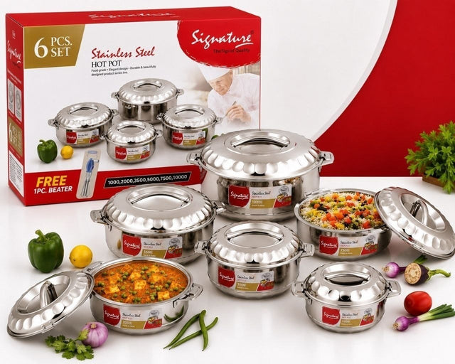 Signature Jewel Stainless Steel Hotpot Set, 1L to 10L — 6 Pieces