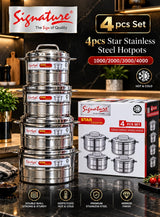 Star Stainless Steel Hotpot Set, 1L to 4L — 4 Pieces