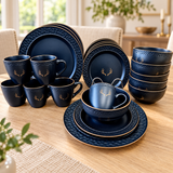 Dinner set black matte ceramic with gold antler design, hammered texture rims, plates, bowls and mugs for 6 — iDecorators Kenya