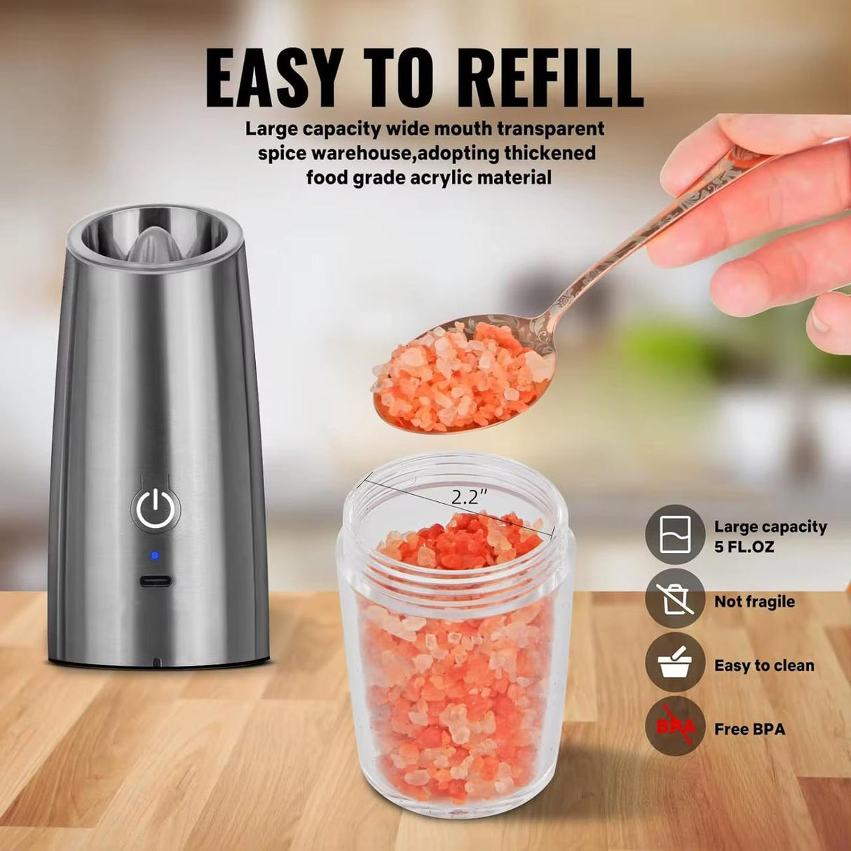 Rechargeable Electric Salt and Pepper Grinder