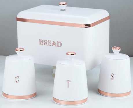 Bread Bin With Three Canister Set With Touch Of Gold