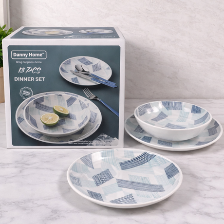 Danny Home 18pcs Porcelain Dinner Set – Modern Pattern Plates & Bowls