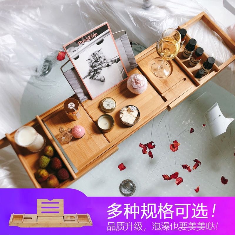 Expandable Bamboo Bathtub Caddy Tray / Breakfast Bed Table with Stands