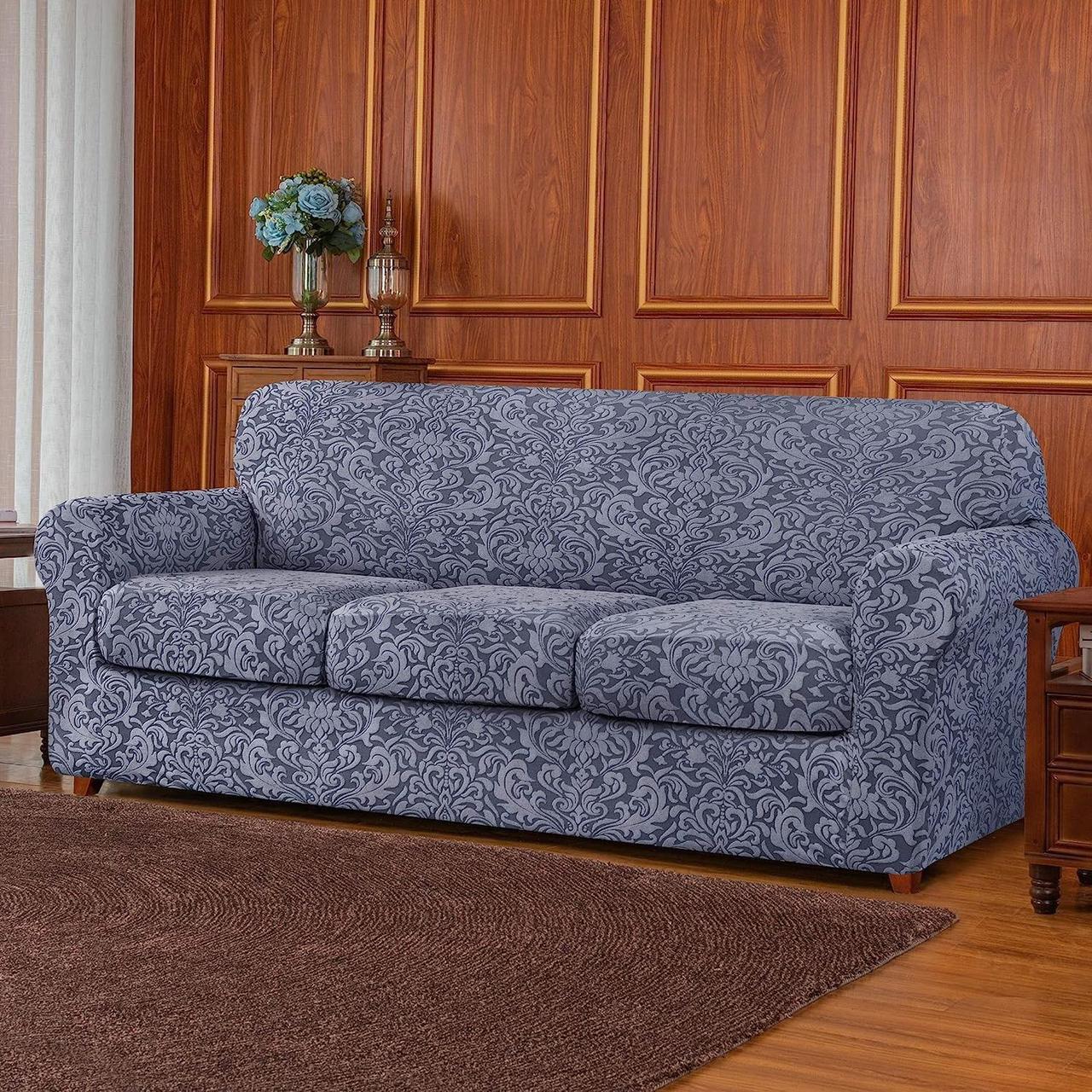 Jacquard Damask Covers Strip Sofa Slip Covers  with Cushions