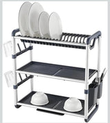 Aluminium Dish Drying Rack Multifunctional Dish Rack, Large Capacity Dish Drainer for Kitchen Counter, Rustproof Dish Drying Rack with Cutlery & Cup Holders (3 TIER)