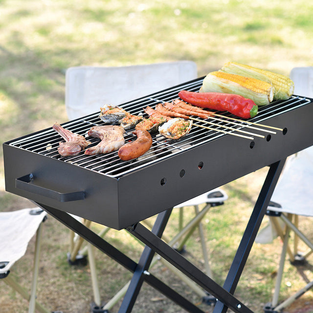Foldable Charcoal BBQ Grill with Air Blower — Black