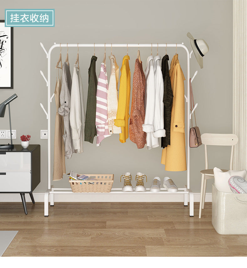 Single Pole Clothing Rack With Lower Storage Shelf for Boxes /Shoes