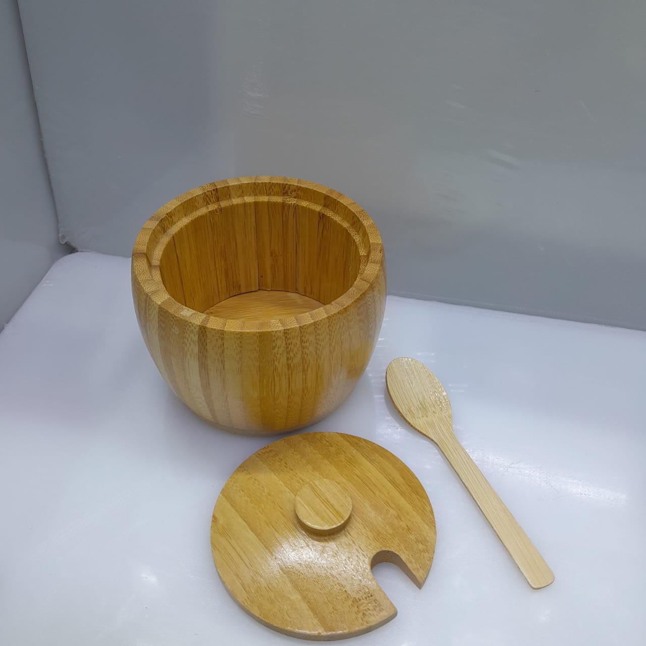 320ml Bamboo sugar dish with bamboo teaspoon