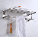 Bathroom wall mounted towel rack accessory with hooks