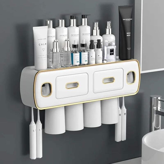 Wall Mounted Self-adhesive Toothpaste with Toothbrush Holder/Bathroom organizer