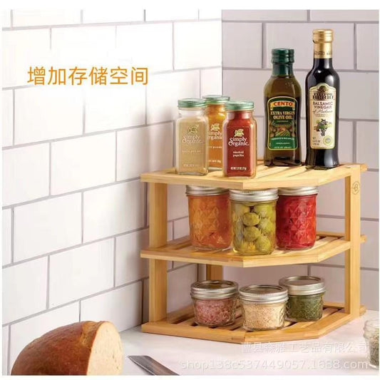 3 tier CORNER BAMBOO KITCHEN STORAGE SPICE RACK