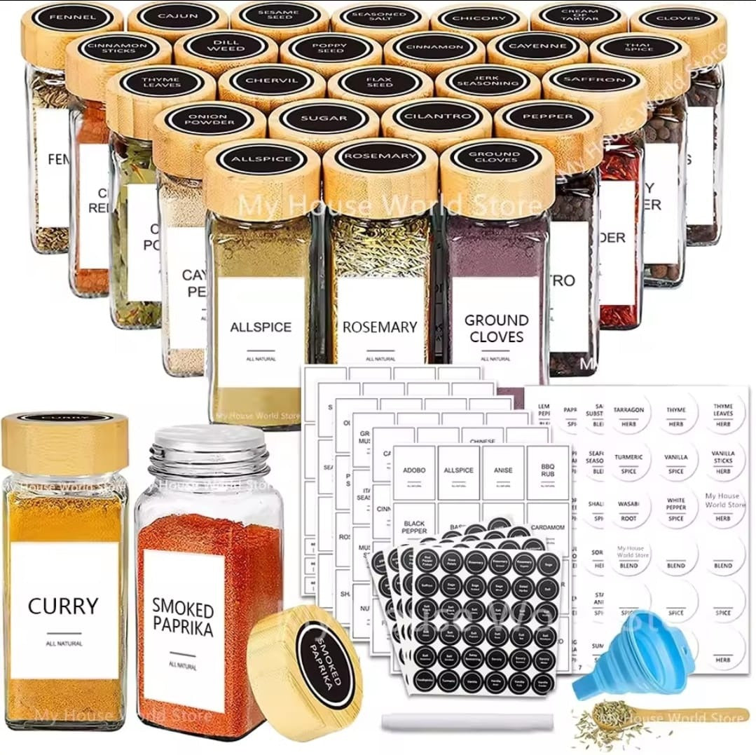 29pcs SET GLASS STORAGE SPICE  JARS WITH BAMBOO LID
