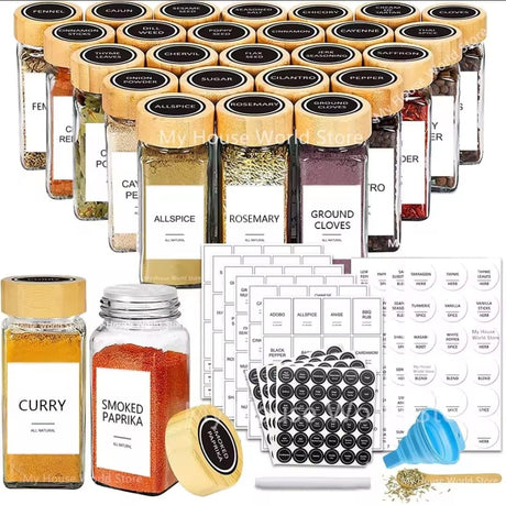 29pcs SET GLASS STORAGE SPICE  JARS WITH BAMBOO LID