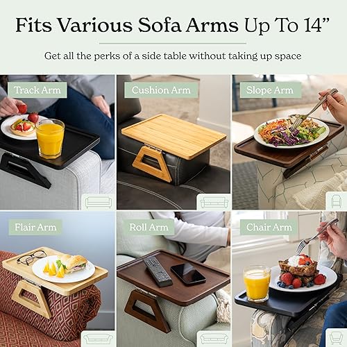 Foldable wooden sofa armrest tray clip on table for couch convenience