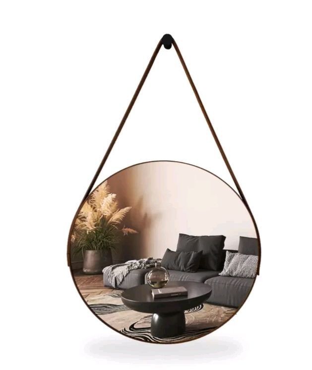 Minimalist Nordic Round  Decorative Mirror With A Leather Strap