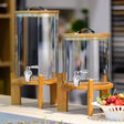 Borosilicate glass drink dispenser with faucet and bamboo stand 