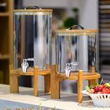 Borosilicate glass drink dispenser with faucet and bamboo stand 