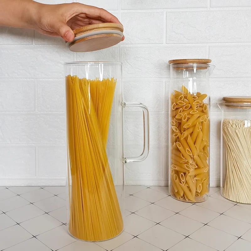 Glass Spaghetti Jar with Bamboo lid and Handle