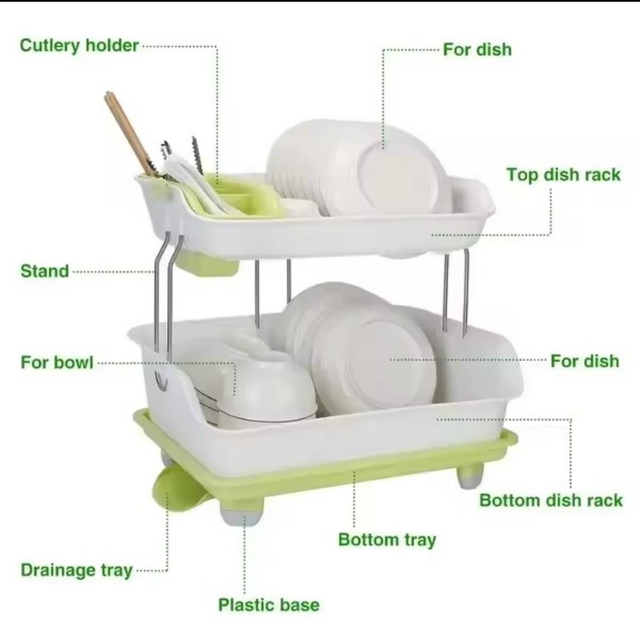 2 tier dish rack white green drainage tray kitchen counter — iDecorators Kenya