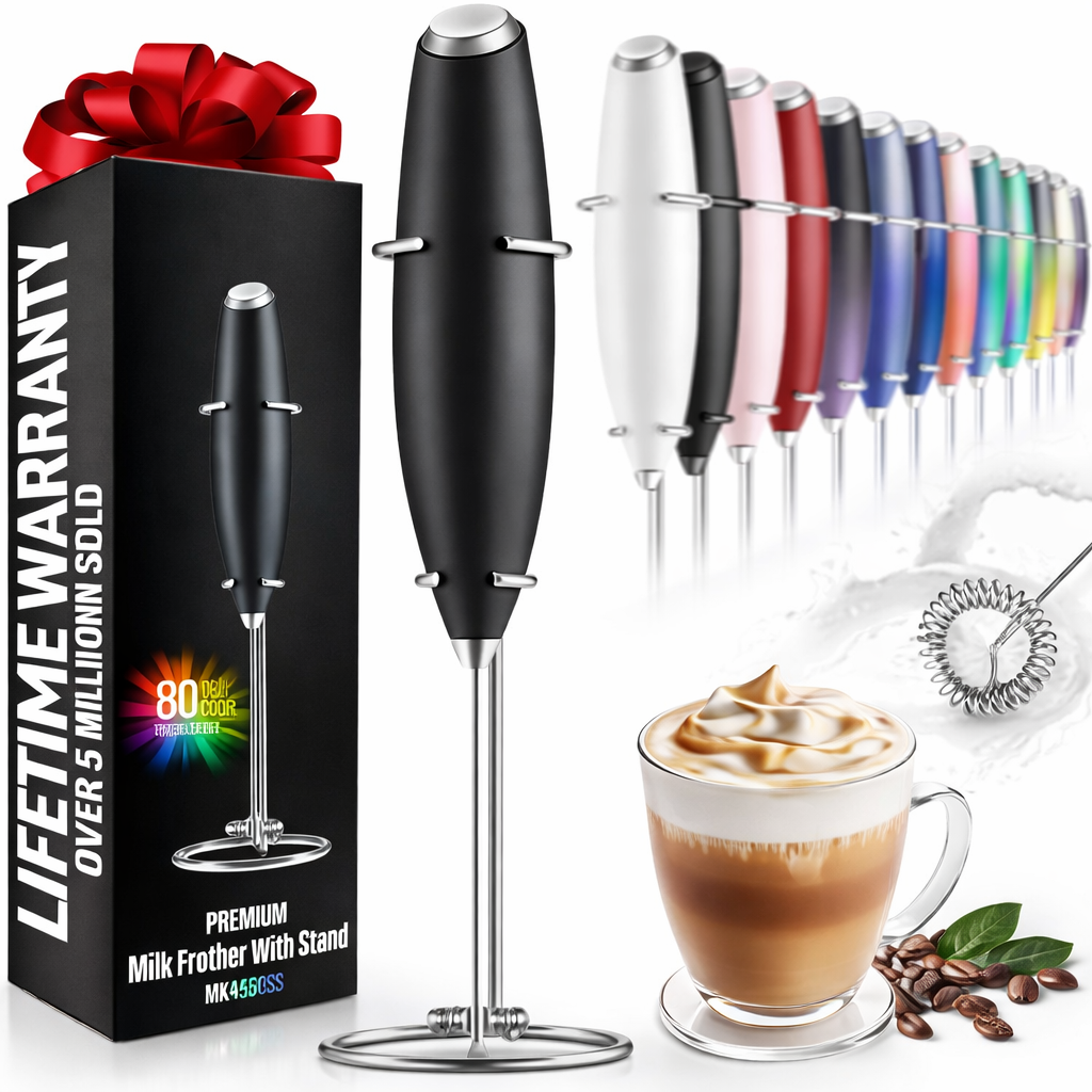 Battery operated coffee milk egg foamer wireless whisk handheld cappucino ground foam blender high speed with a stand