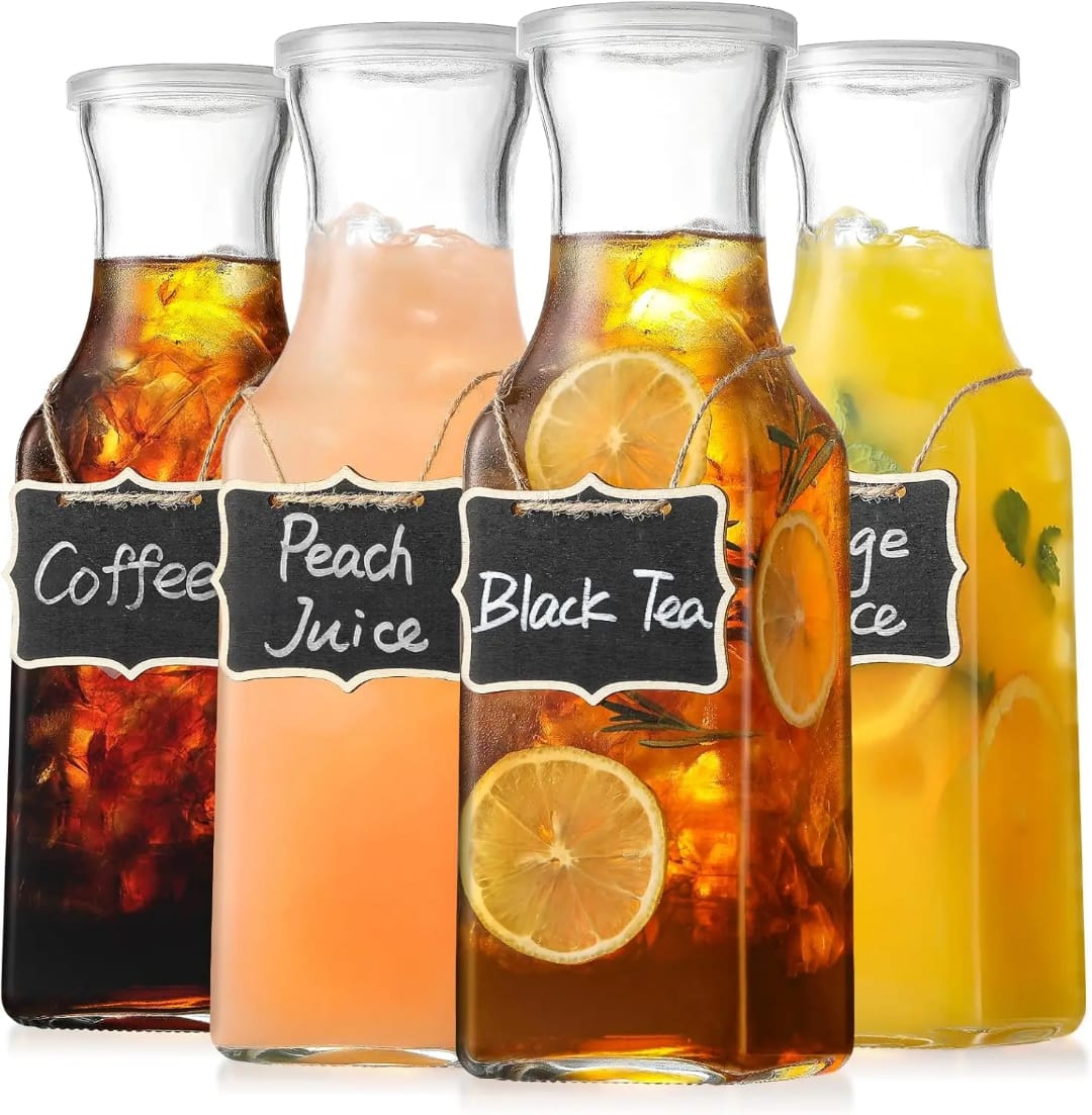 Clear Glass Pitcher Square Carafe with Lid 1 Liter