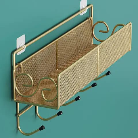 Mesh Bathroom rack with self adhesive stickers and hooks