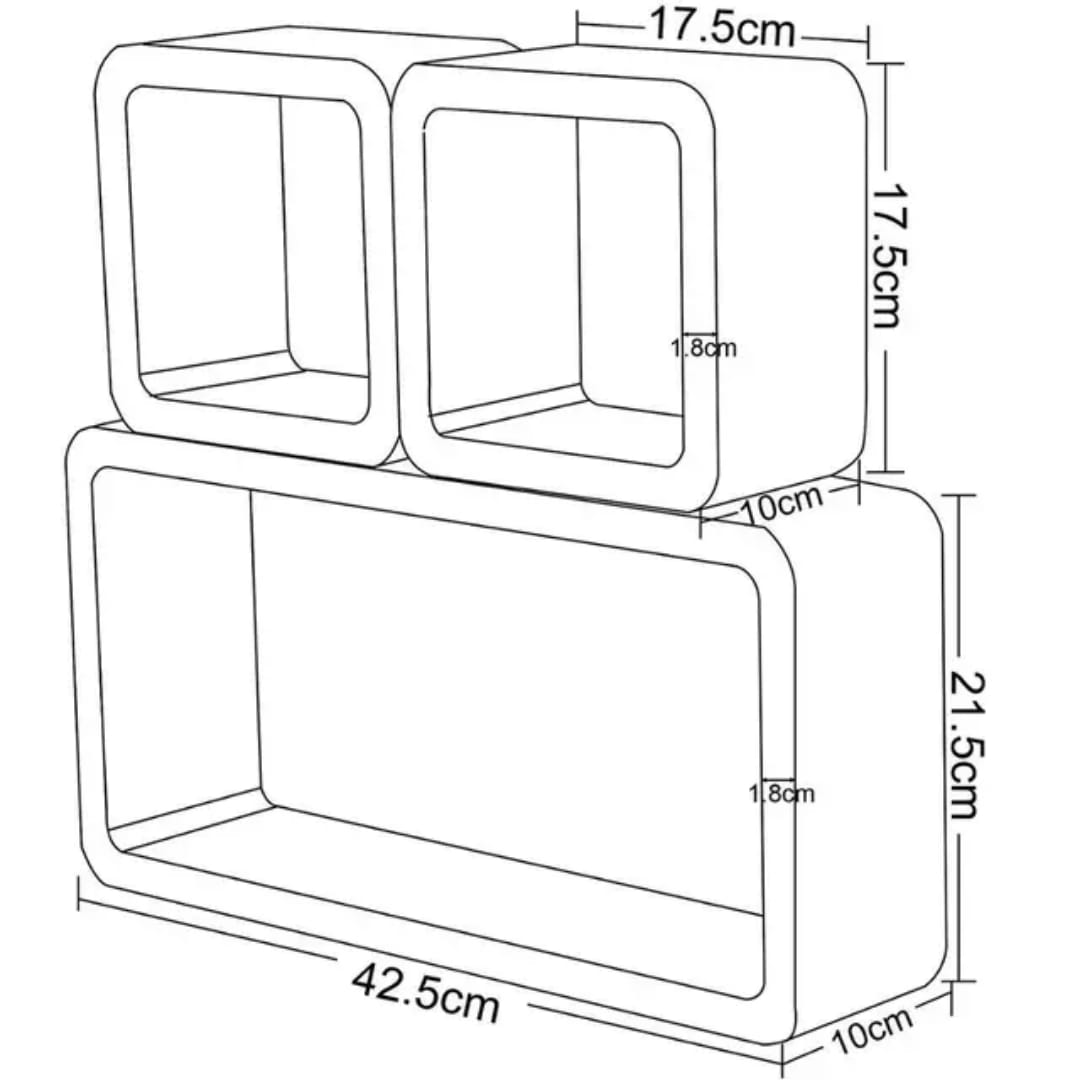 Plastic-Wood Floating Shelves – Set of 3  ( 42.5×21.5 cm & 17.5×17.5 cm sizes)