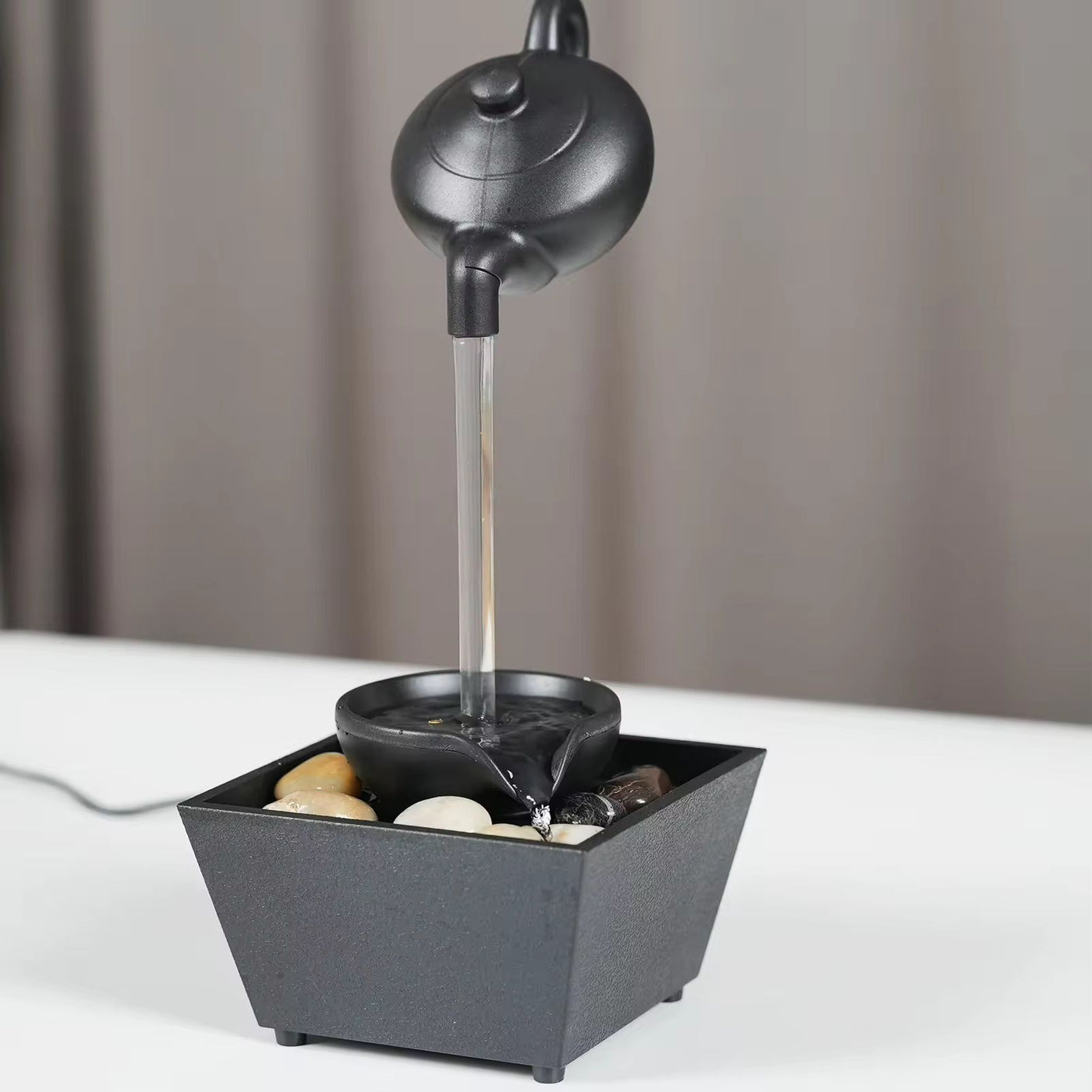 Floating Teapot Waterfall Ornament USB 5V Battery Power Supply Tabletop Waterfall Decoration With LED Lights..