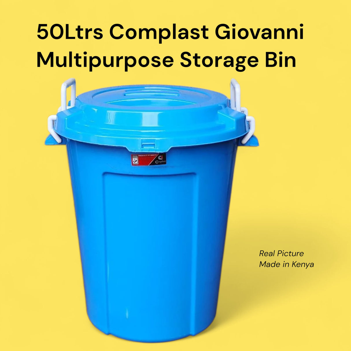 Multipurpose plastic storage bin with side clips — 50 litres