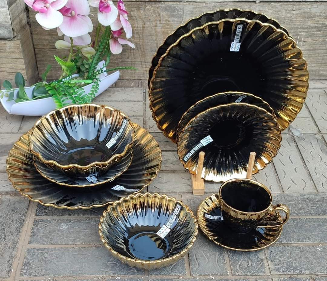 36pcs Nordic classy dinner set with gold rim – iDecorator
