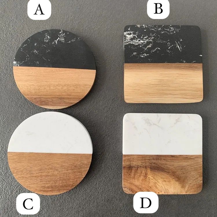 Premium Quality Heavy Marble Wood Splicing Coasters 6pcs