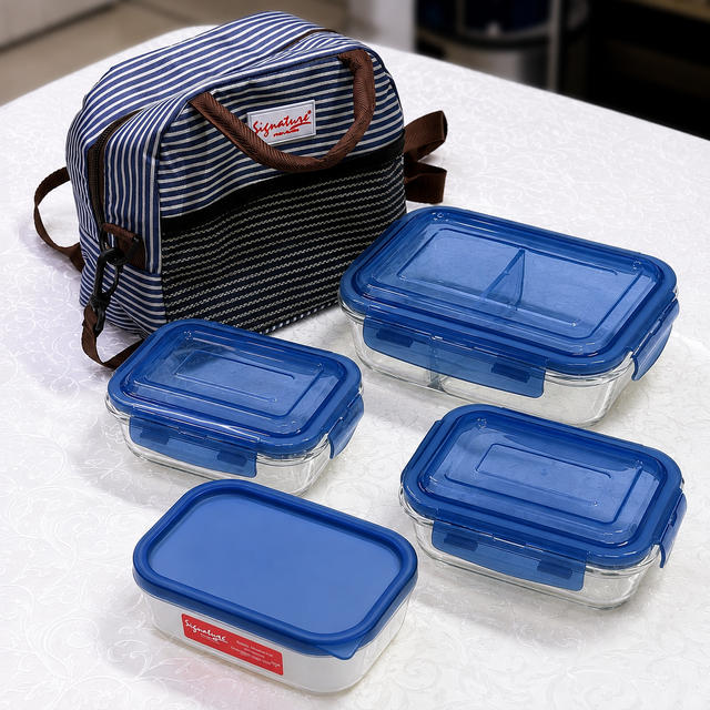 4-Piece Glass Lunch Box Set with Insulated Lunch Bag