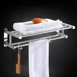 Bathroom wall mounted towel rack accessory with hooks