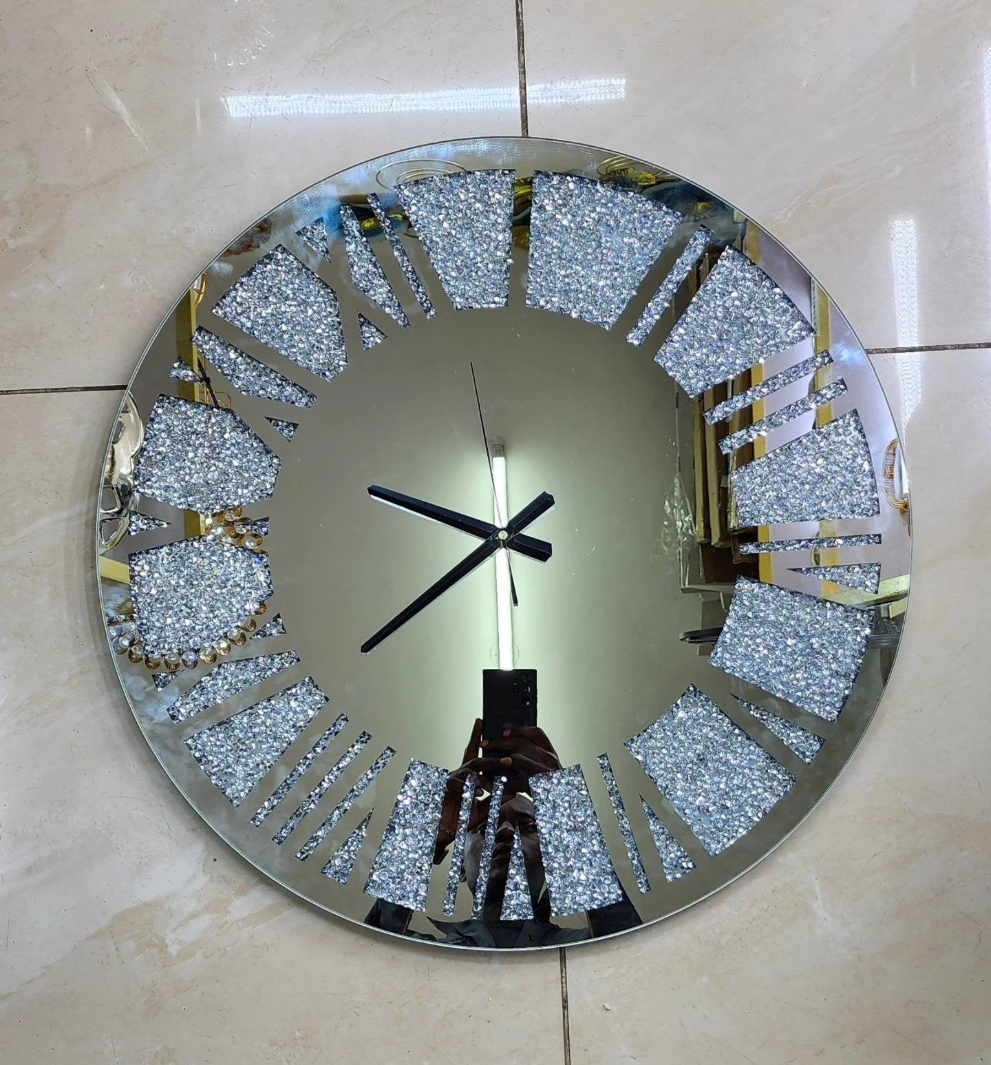 Silver Crystal Mirrored Decorative Wall Clock