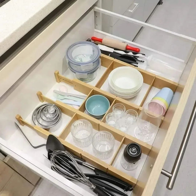 4PCS Adjustable Bamboo Drawer Dividers with Inserts grc 