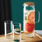 Glass Borosilicate Water Pitcher jug with handle and bamboo lid