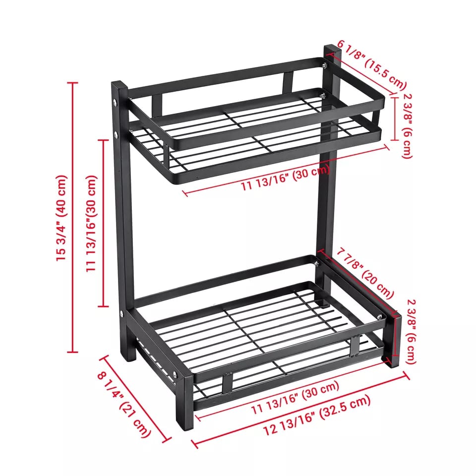 2 Tier multi functional spice storage rack with cutlery, knife chopping board holders