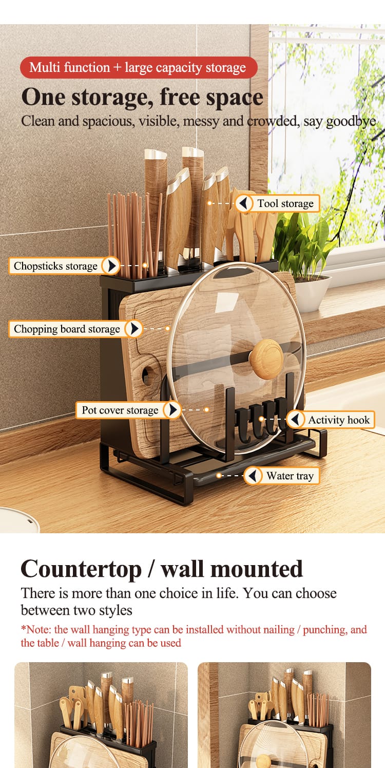 Knife rack Wall hanging kitchen Chop stick/Chopping board and pot lid Storage Rack