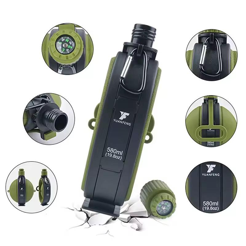 camping outdoor Foldable Silicone Water Bottle With Compass 580 ml