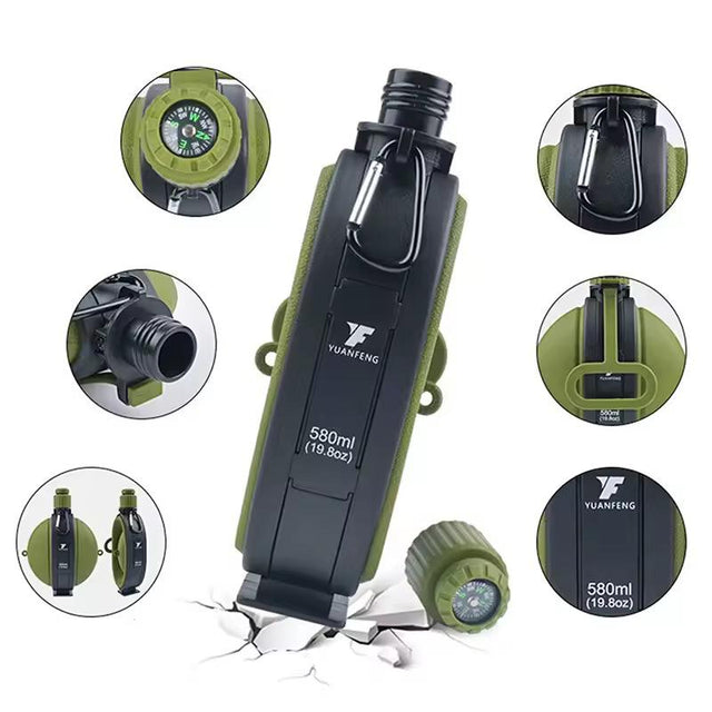 camping outdoor Foldable Silicone Water Bottle With Compass 580 ml