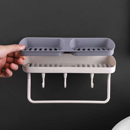 Double walled soap holder with hooks