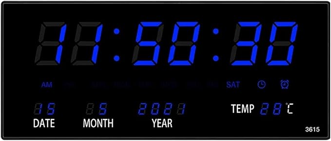 Digital Wall Clock 4 Alarms Hourly Chiming Temperature Calendar Table Clocks Plug