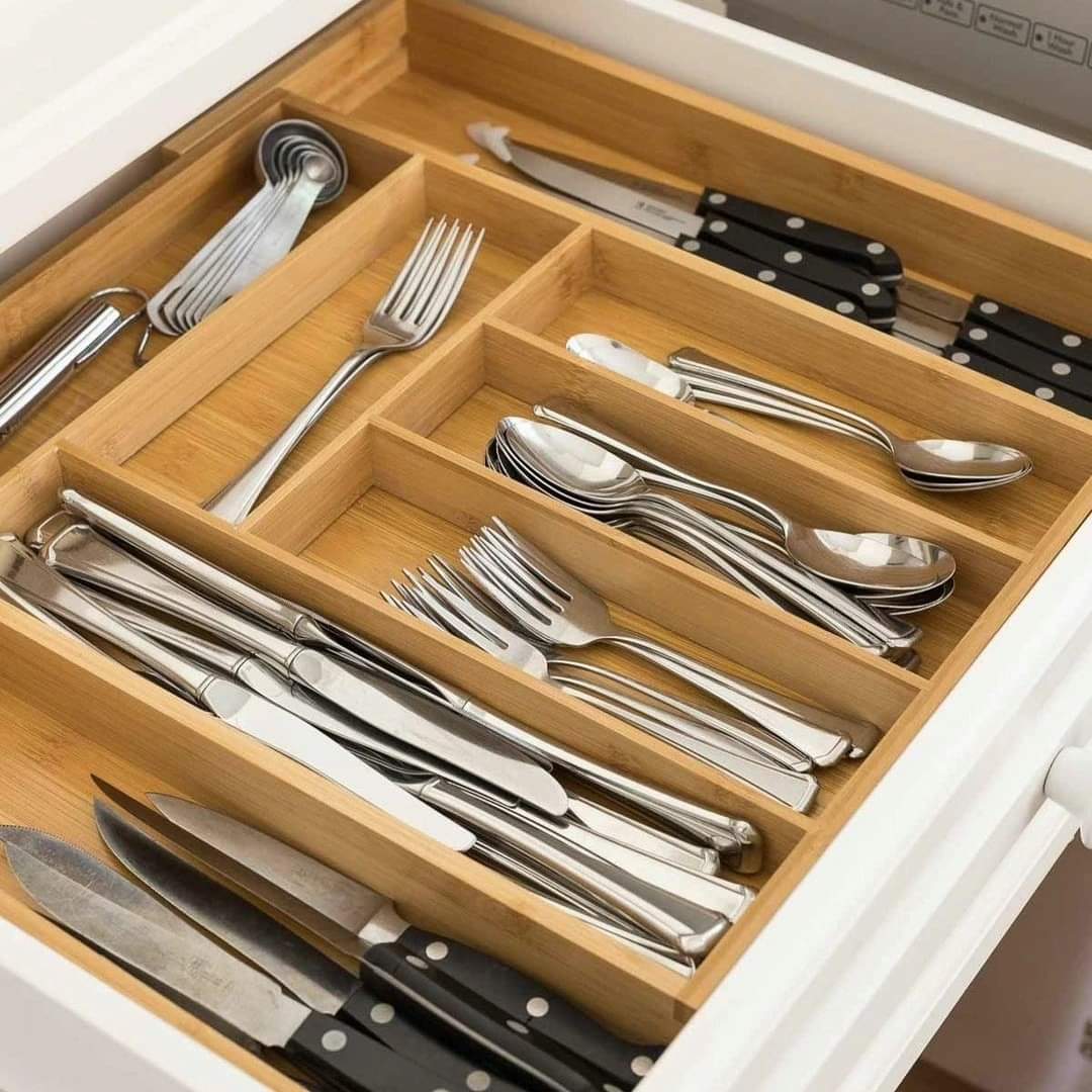 Multifunctional Big bamboo Expandable wooden cutlery drawer organizer