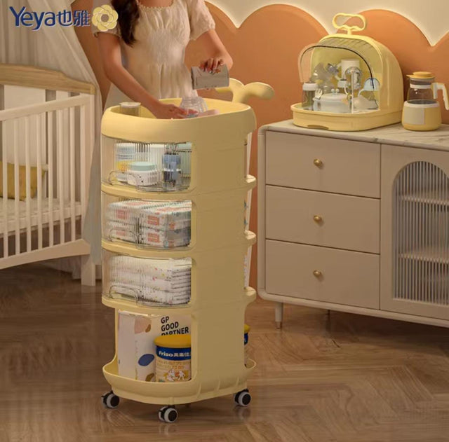 Multiple purposes Baby Supplies Shelf Whale Cart Floor To Floor Multi Story Bedroom Mobile Snack Storage Shelf PP
